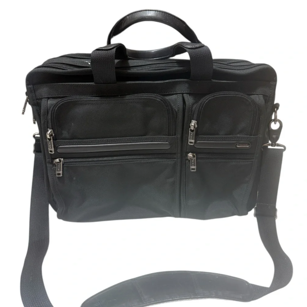 TUMI Alpha Expandable Briefcase Ballistic Nylon Laptop Messenger Bag Black